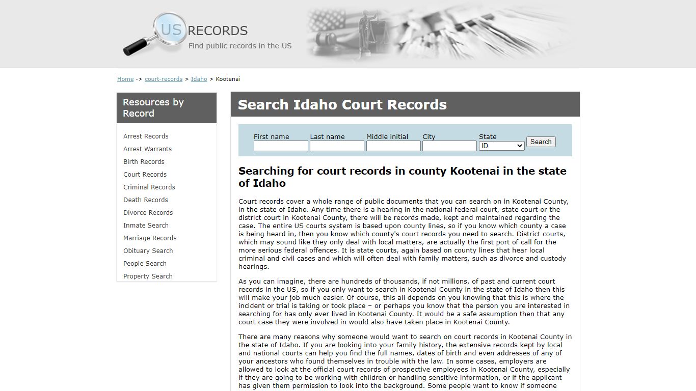 Search Court Records Kootenai Idaho | US Records